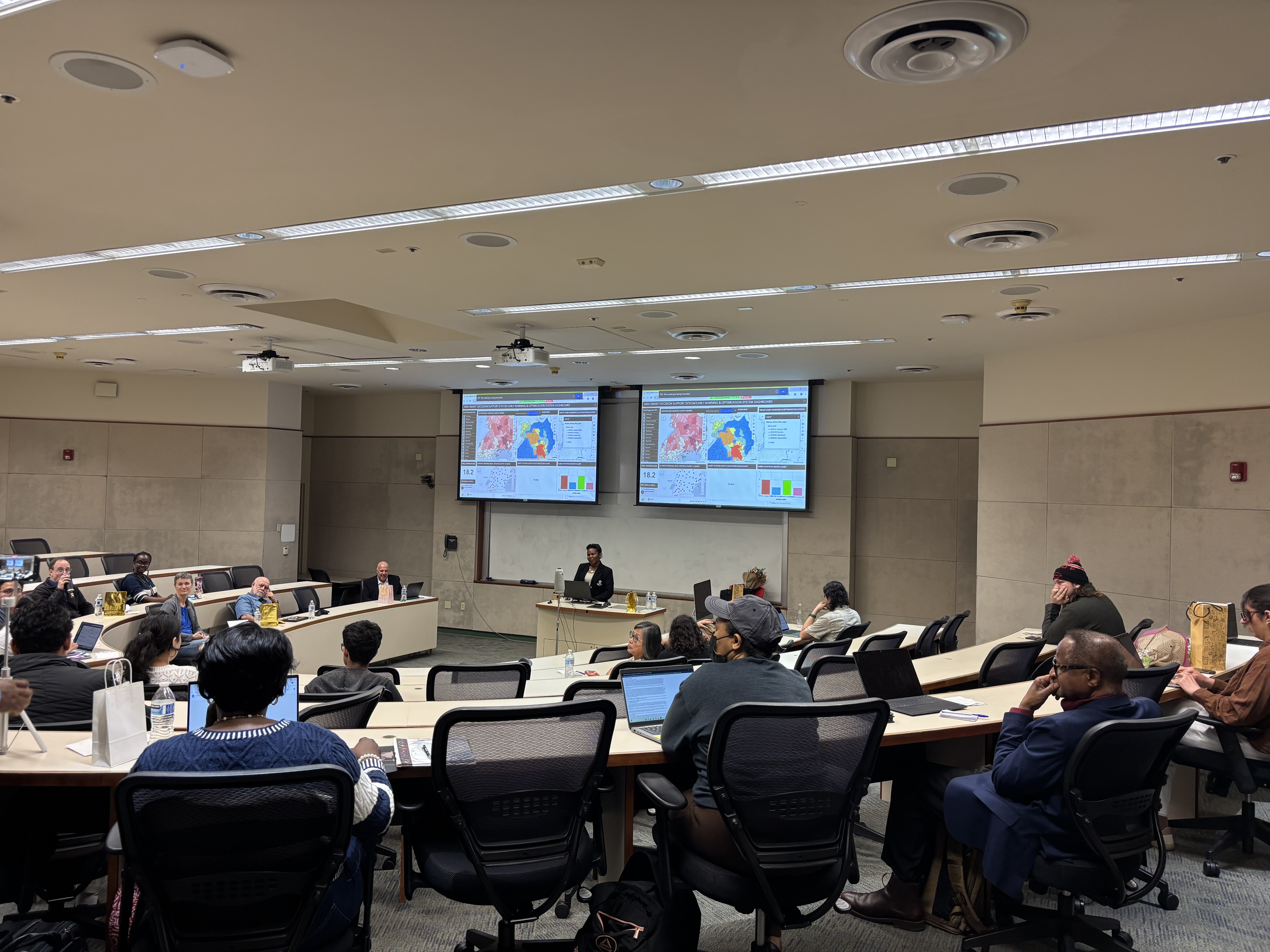 Maria defending her Ph.D. dissertation at Claremont Graduate University in Burkle 16, March 6, 2026.